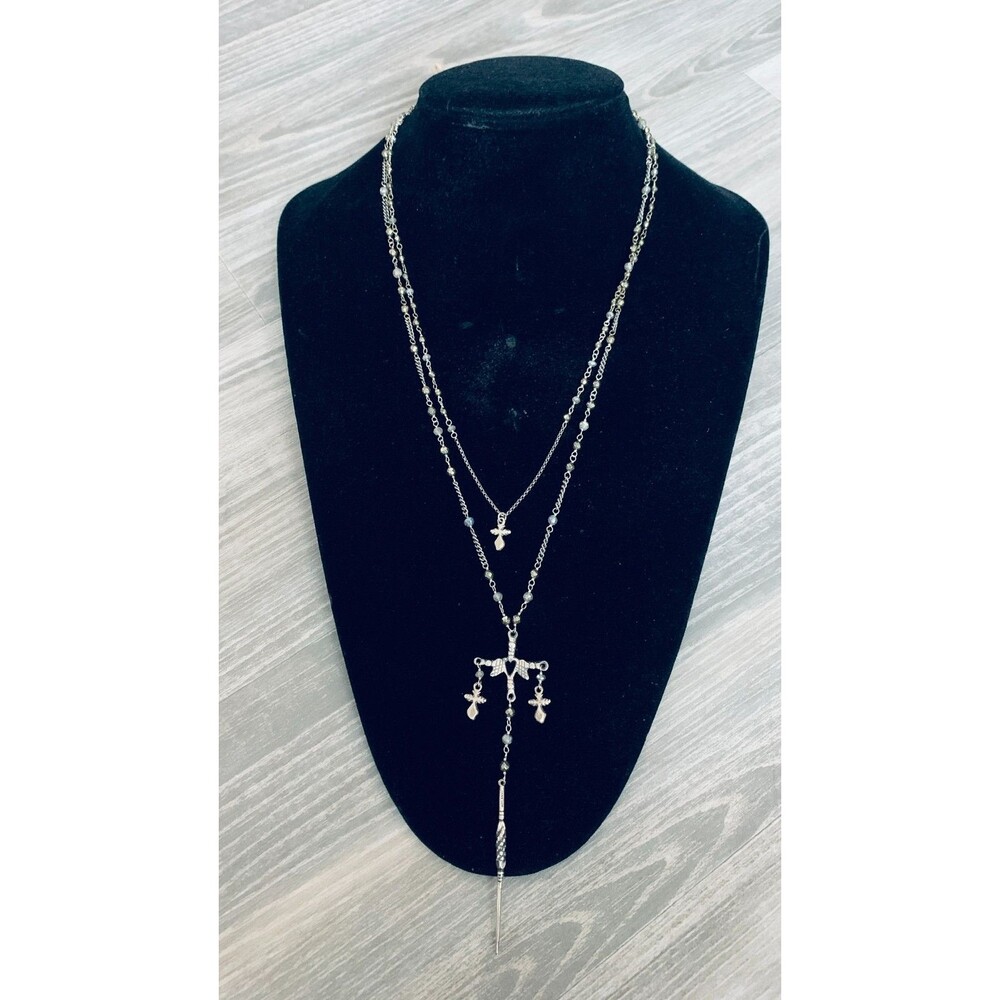 Chan Luu Sterling Necklace Dagger Cross Pyrite Milagro Heart Cross NWT $250